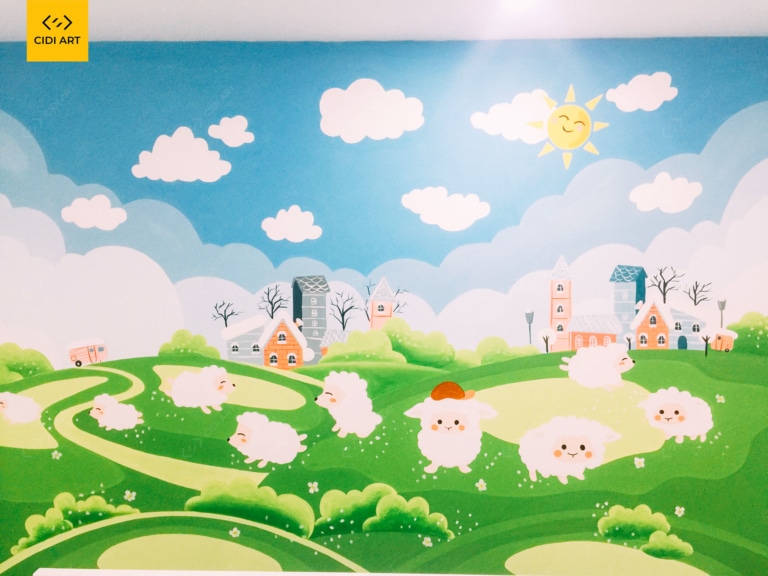 Vẽ tranh tường phòng em bé - A4 An Bình City 6