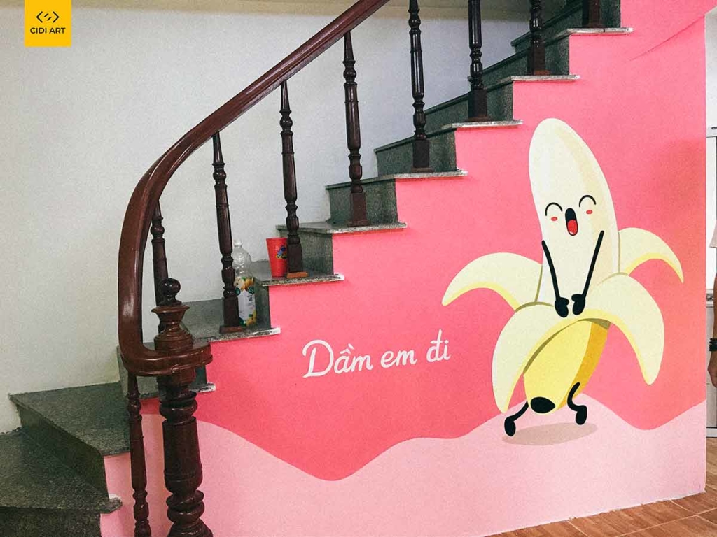 Vẽ tranh tường của hàng bánh mỳ dân bay