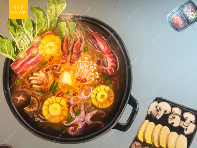 Vẽ tranh tường nhà hàng quán lẩu - cidiart - lẩu khang